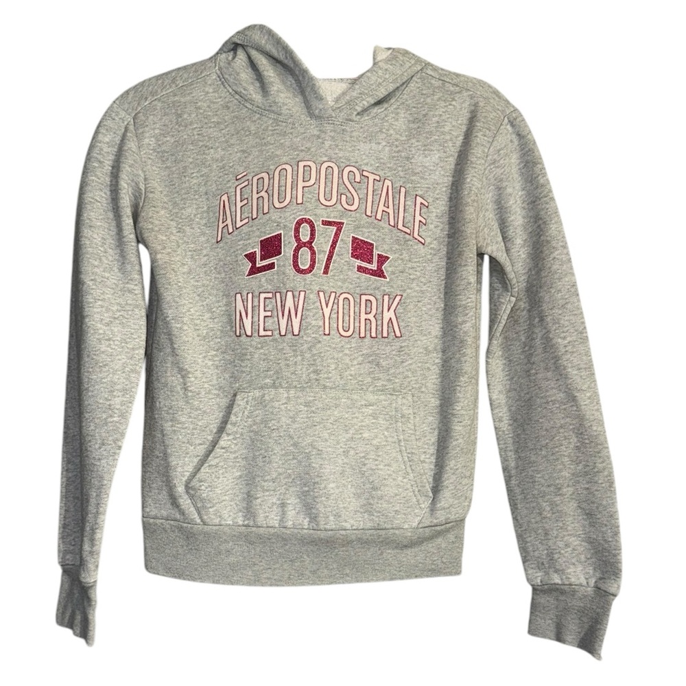 Y2K Aeropostale Gray Hoodie with Pink Glitter Sparkle Print